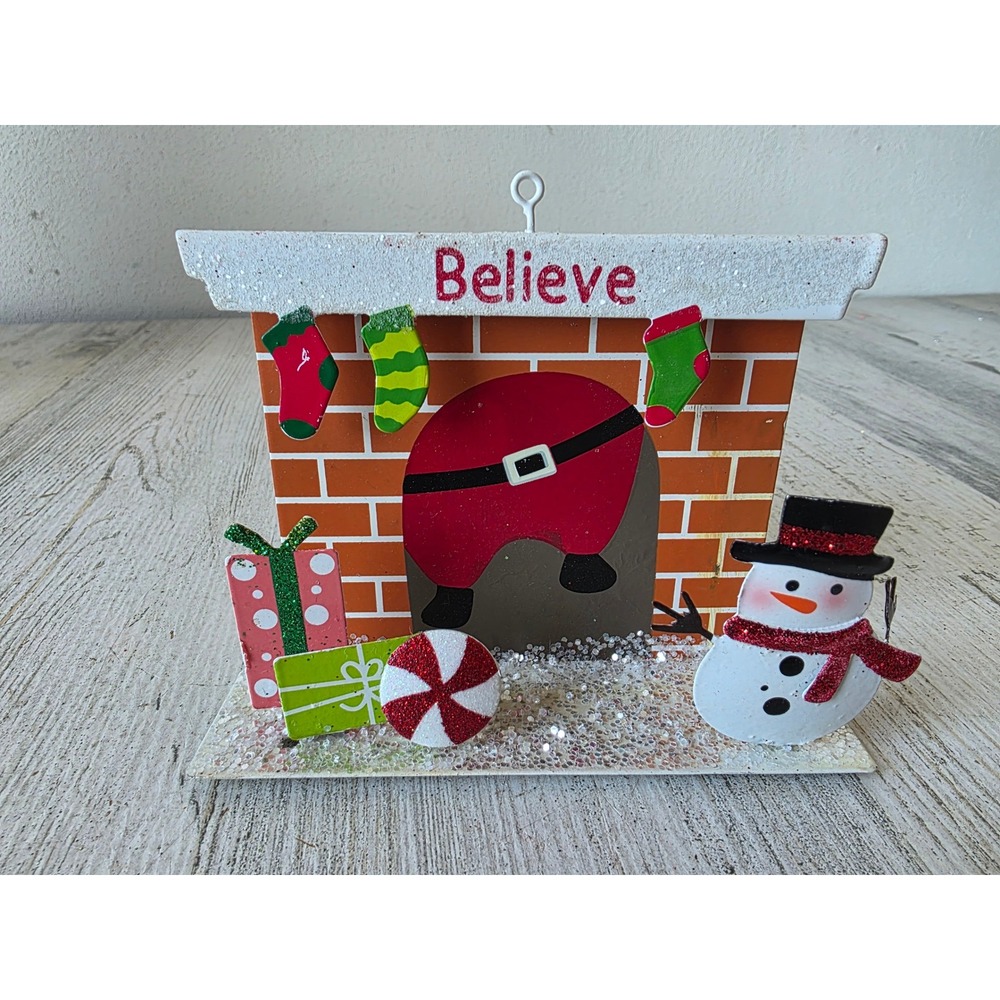 Metal believe Santa‎ ornament chimney snowman Xmas tree